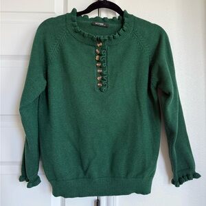 Green Ruffled Button Sweater Size Medium